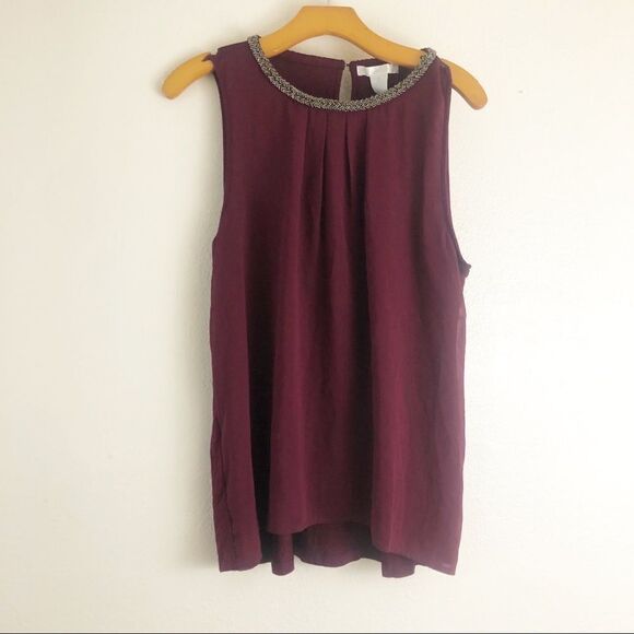 Design History pleaded front sleeveless dark cherry detail neck blouse size XL - Picture 1 of 7